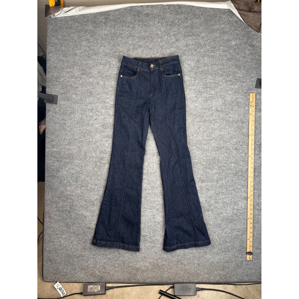 Zara Womens High Rise Flare Jeans Dark Wash Indigo Denim Bell Bottom Size XS 24